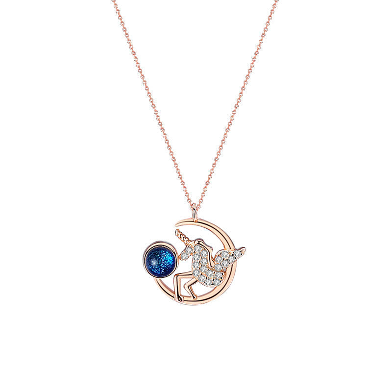 Unicorn Design Coloured Glaze Sterling Sliver Necklaces