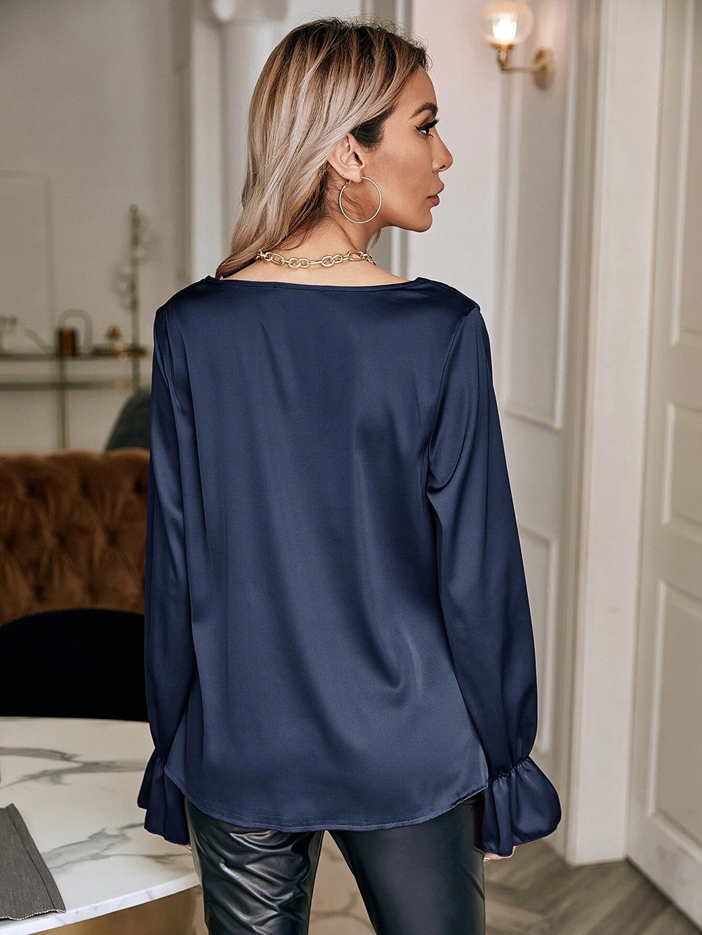 Elegant Satin Pullover Long Sleeves Women Shirts