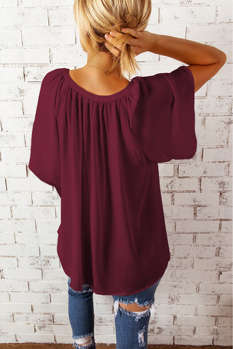 Leisure Summer Chiffon Women Short Sleeves T Shirts