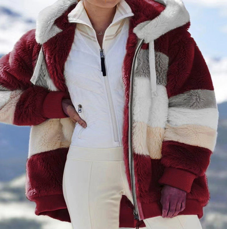 Winter Velvet Zipper Hoodies Overcoat for Women