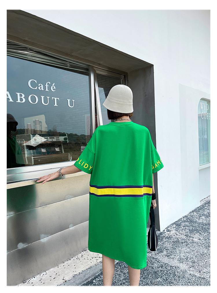 Women Summer Short Sleeves Letter T Shirt Dresses-STYLEGOING
