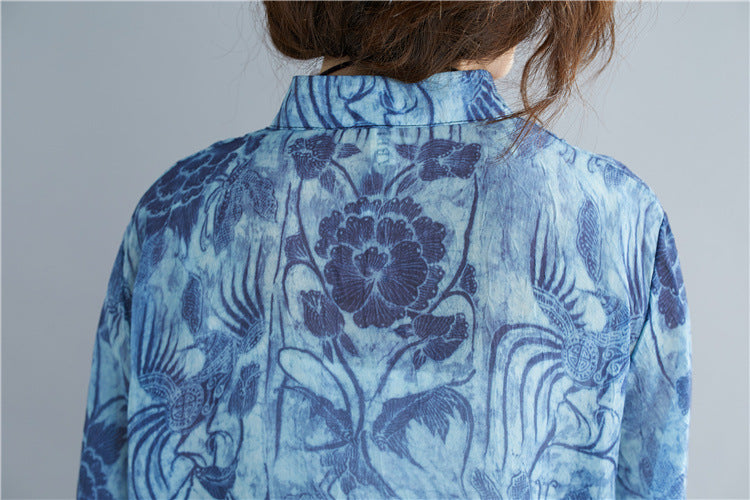Blue Plus Sizes Long Women Shirts