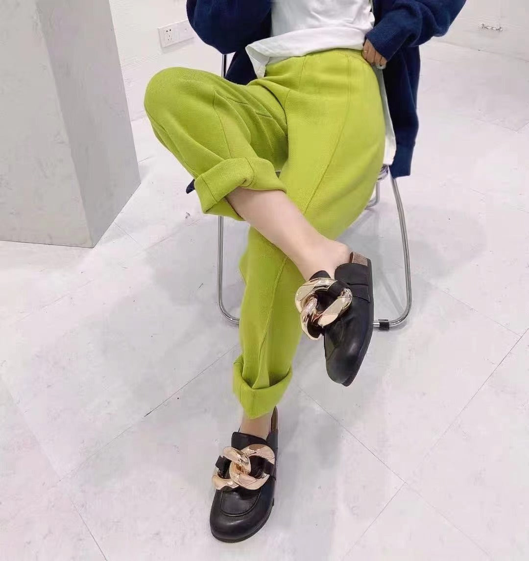 Casual High Waist Winter Knitting Harem Wide Legs Pants