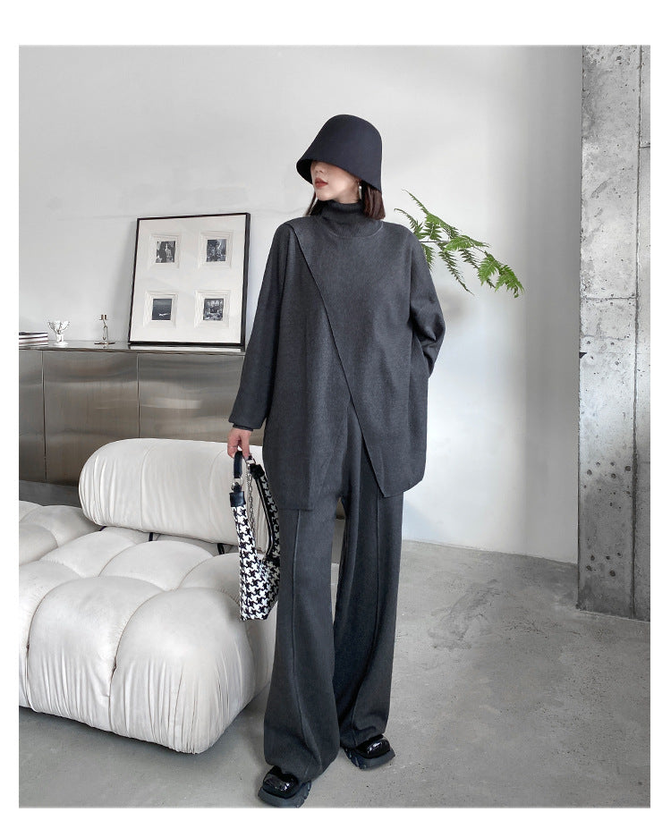 Fashion Turtleneck Sweaters and Wide Legs Pants Suits