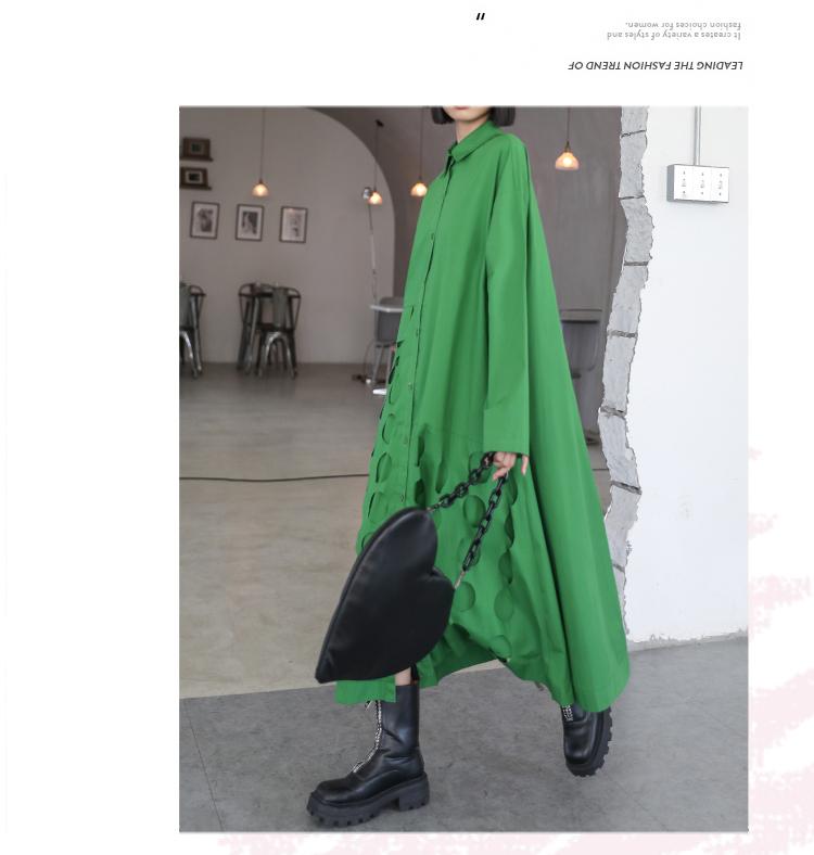 Women Long Sleeves Loose Hollow Out Long Dresses-STYLEGOING
