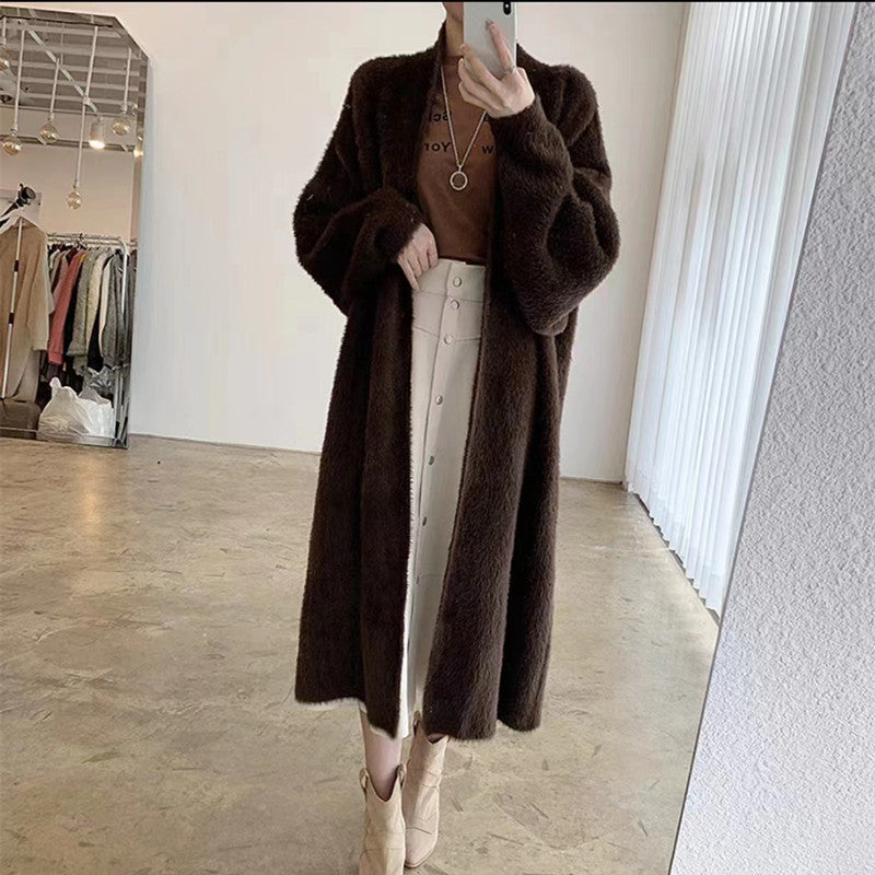 Casual Velvet Mink Long Knitting Cardigan Coats for Women
