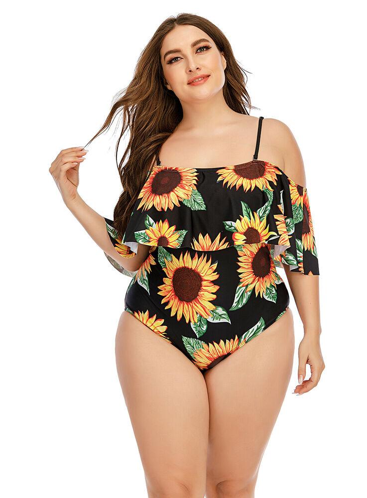 Plus Size Monokini Ruffle Bikini-STYLEGOING