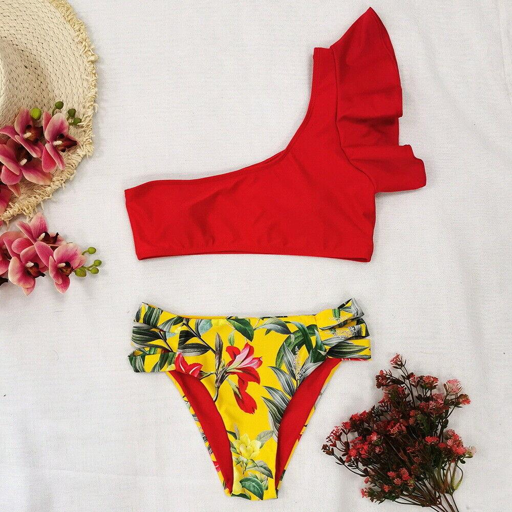 One Shoulder High Waist Bra Bikini Set-STYLEGOING