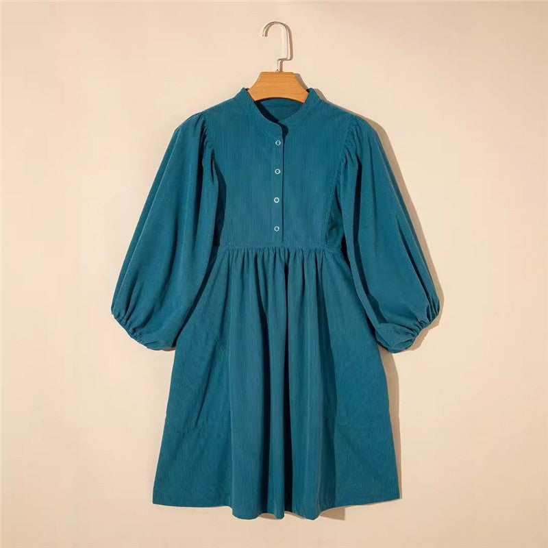 Solid Corduroy High Waist Short Dress