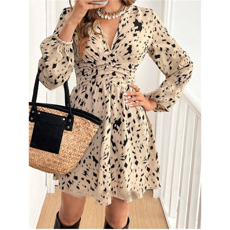 Floral Sleeved Waist-Cinch Short Dress