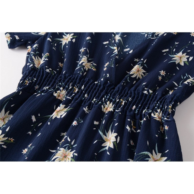 Chiffon Print V-Neck Short Sleeve Bohemian Dress