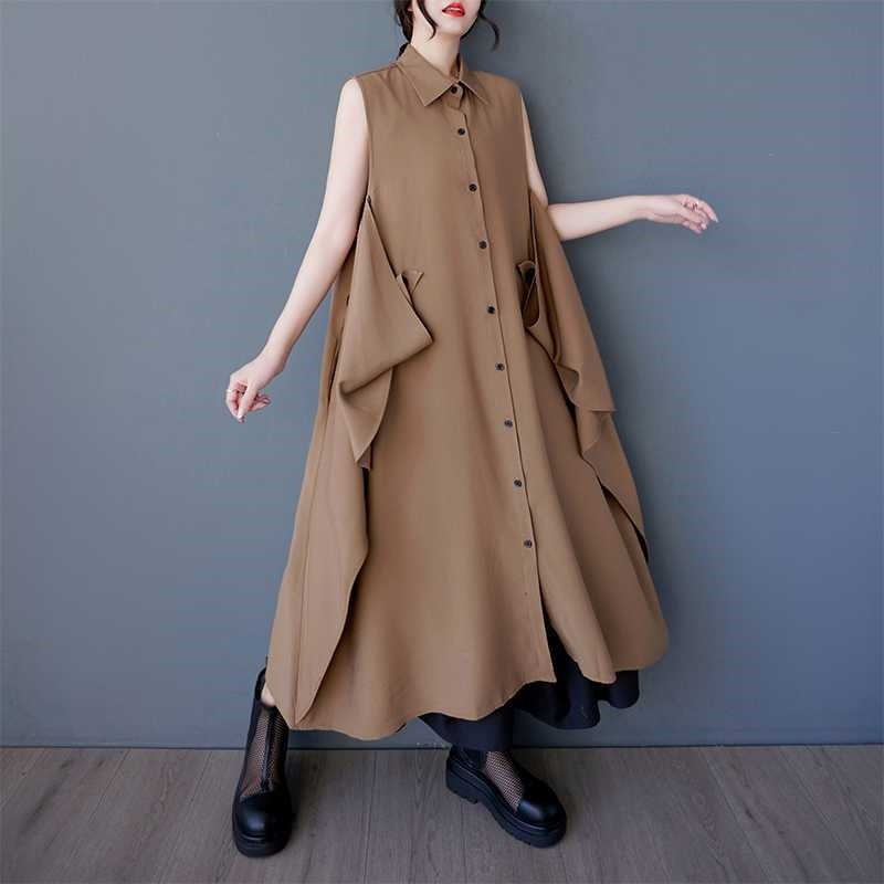 Boho Chic Sleeveless Midi Dress With Loose Fit Pockets