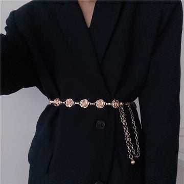 Women's Rose Metal Waist Chain Belt For Dresses Skirts Retro