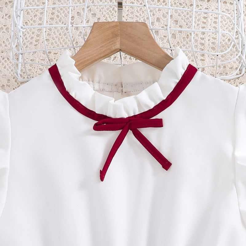 Girl's Fashionable Bow Flying Sleeve Colorblocking Princess Dresses