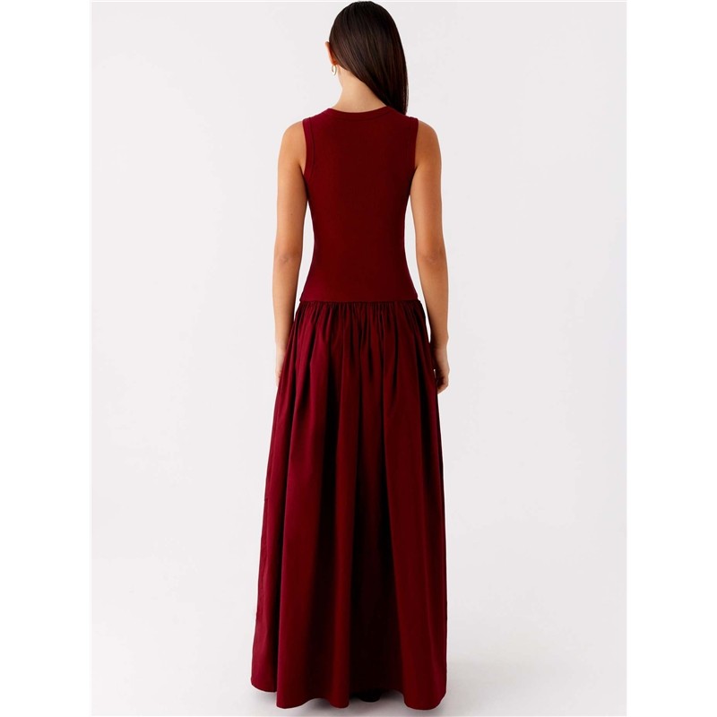 Solid Color Waist Sleeveless Long Dress