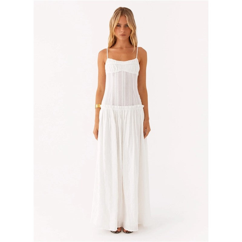 Ruffle Hem Long Strapless Dress