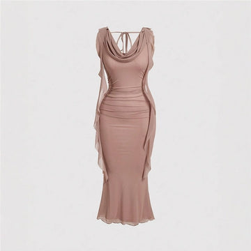 Flutter Sleeve Mesh Sheath Dress