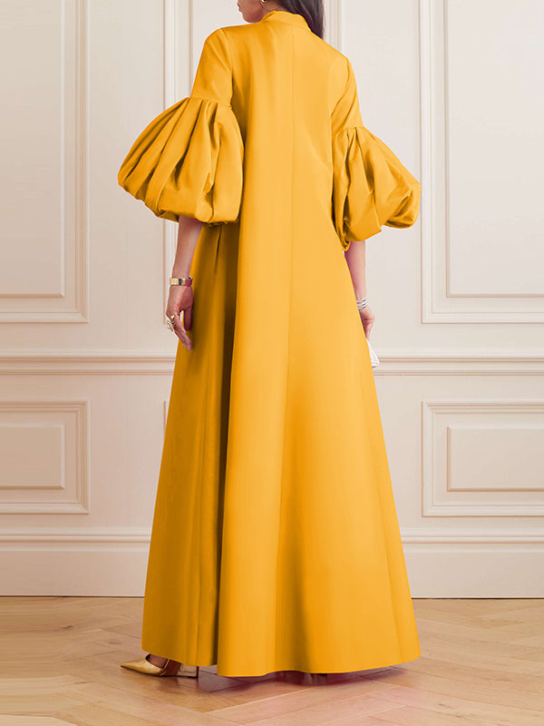 Loose Flower Shape Solid Color Stand Collar Evening Dresses Maxi Dresses