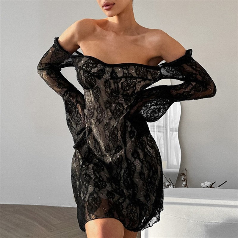 Lace Long Sleeve A Line Short Dress