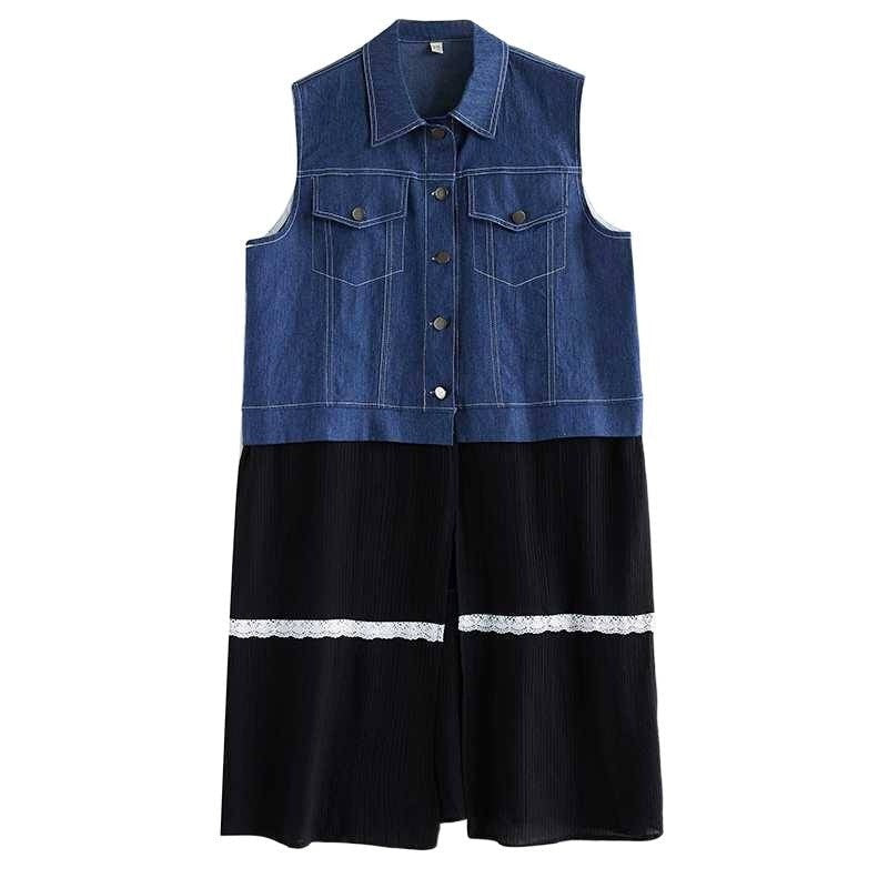 Colorblock Lace Denim Vest Dress