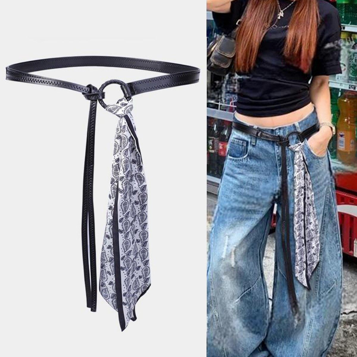 Red Scarf Belt For Women, Vintage Style, With Jeans Or Dresses