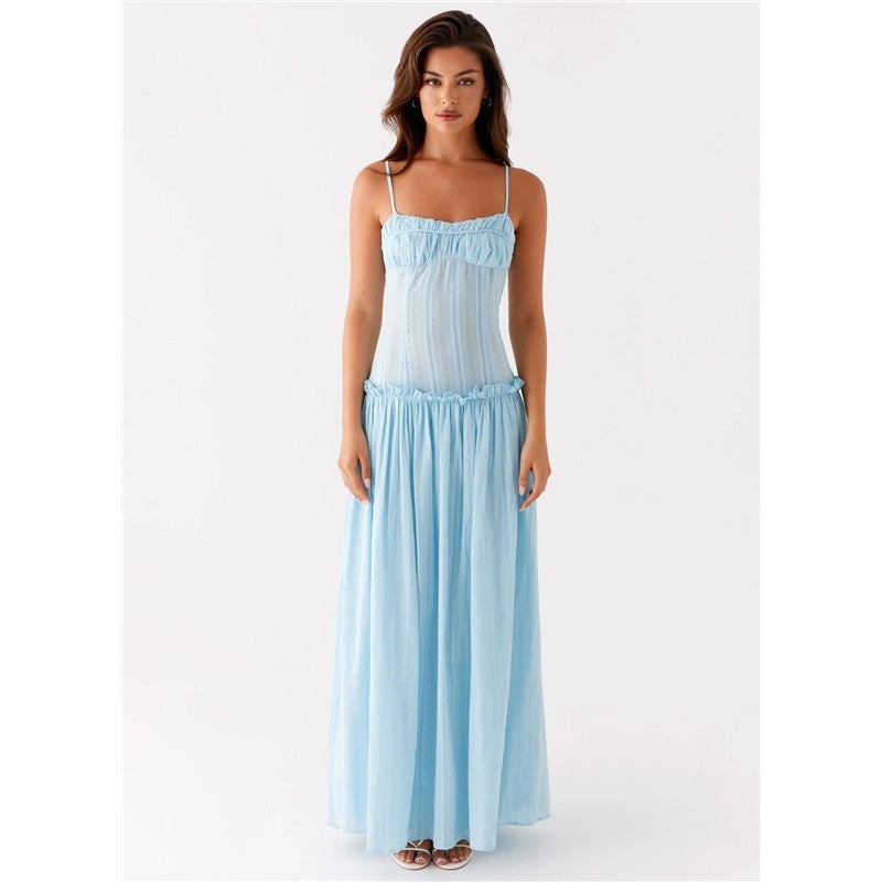 Ruffle Hem Long Strapless Dress