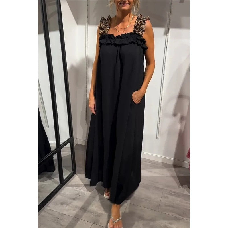 Casual Contrast Lace Strappy Long Dress