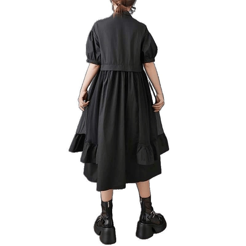Asymmetrical Mesh Paneled Shirt Dress