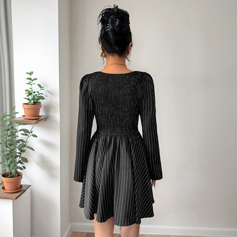 Long Sleeve Color Block Striped Dress