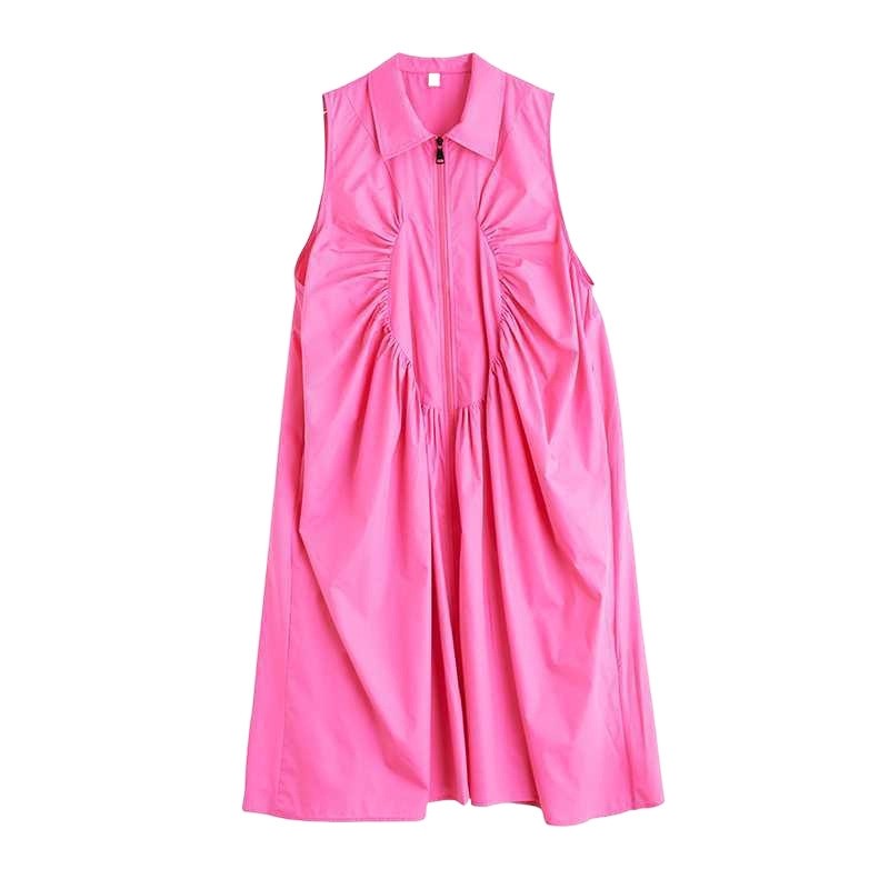 Loose Pleated Zippered Maxi Dress