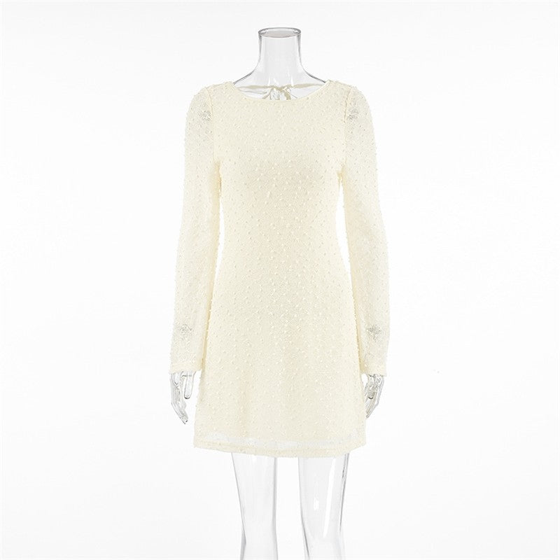 Slim Fit Jacquard Round Neck Long Sleeve Mini Dress