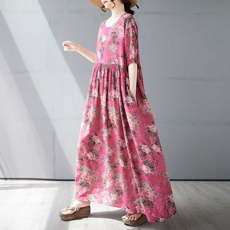 Loose Short Sleeve Round Neck Print Dress