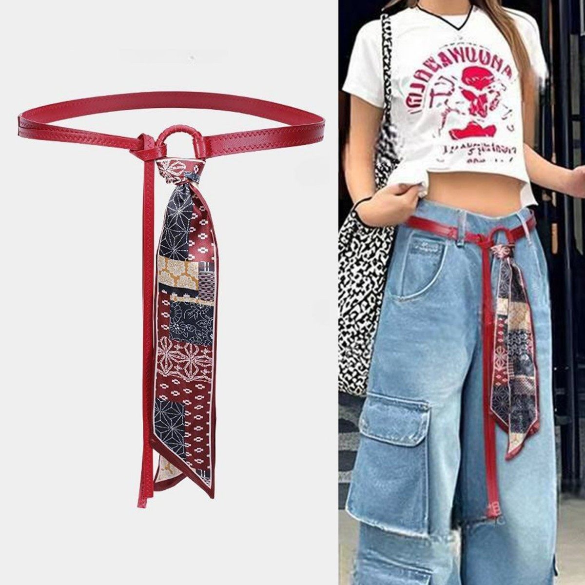 Red Scarf Belt For Women, Vintage Style, With Jeans Or Dresses
