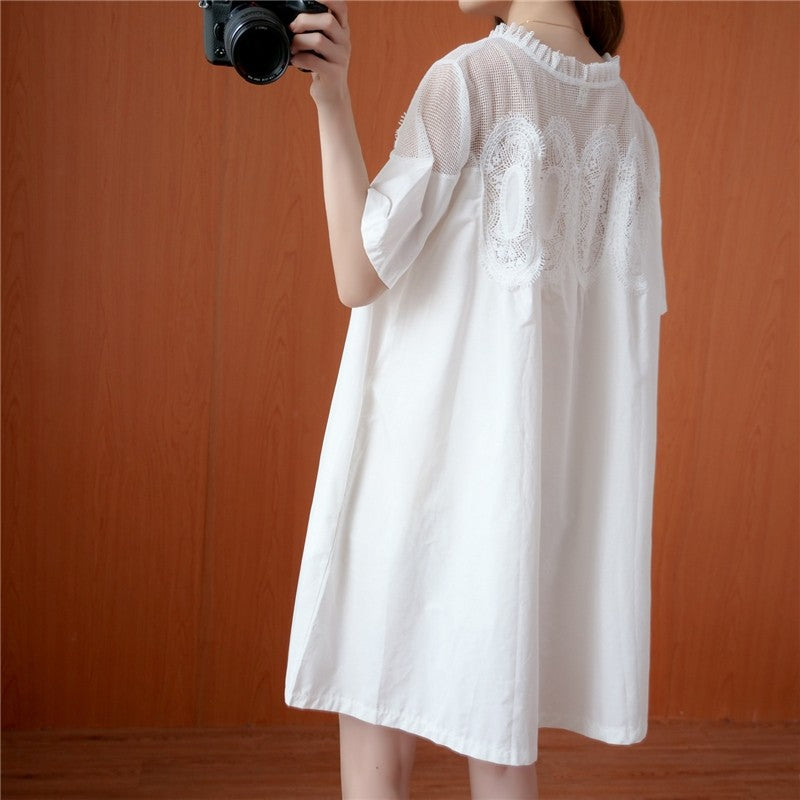 A-Line Mini Dress With Lace Mesh Panel