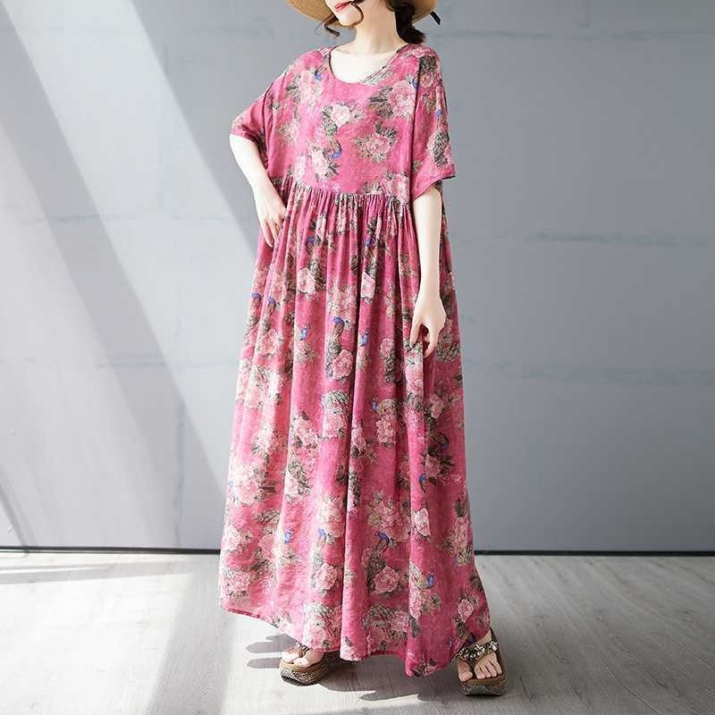 Loose Short Sleeve Round Neck Print Dress
