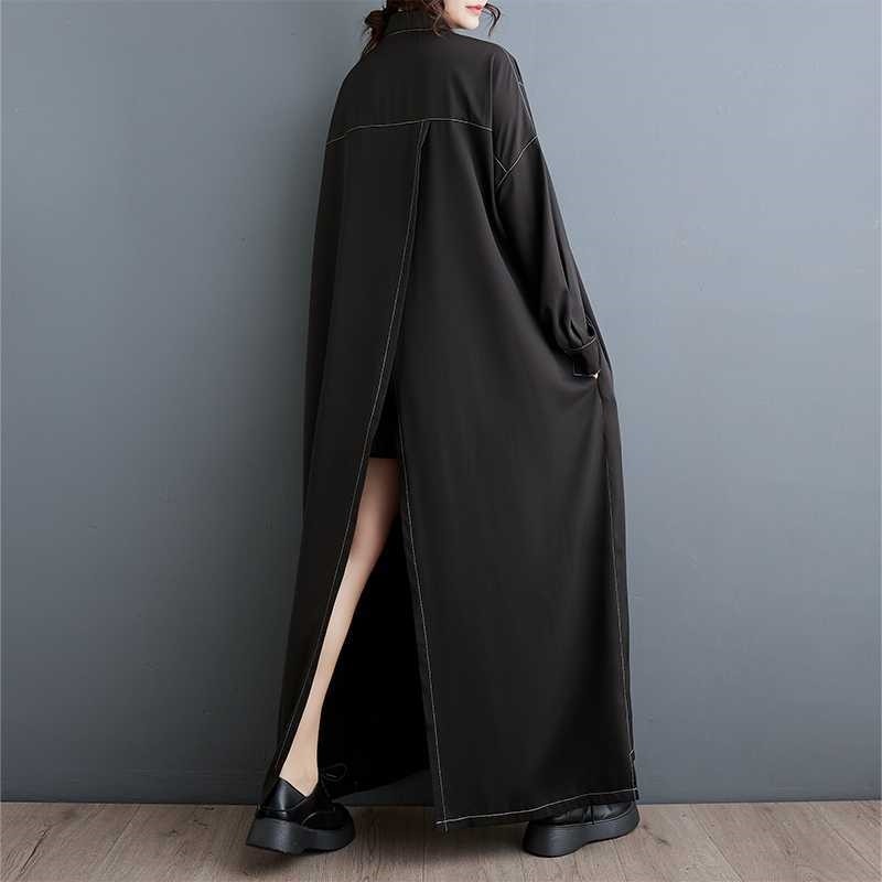 Dark Loose Irregular Long Shirt Dress