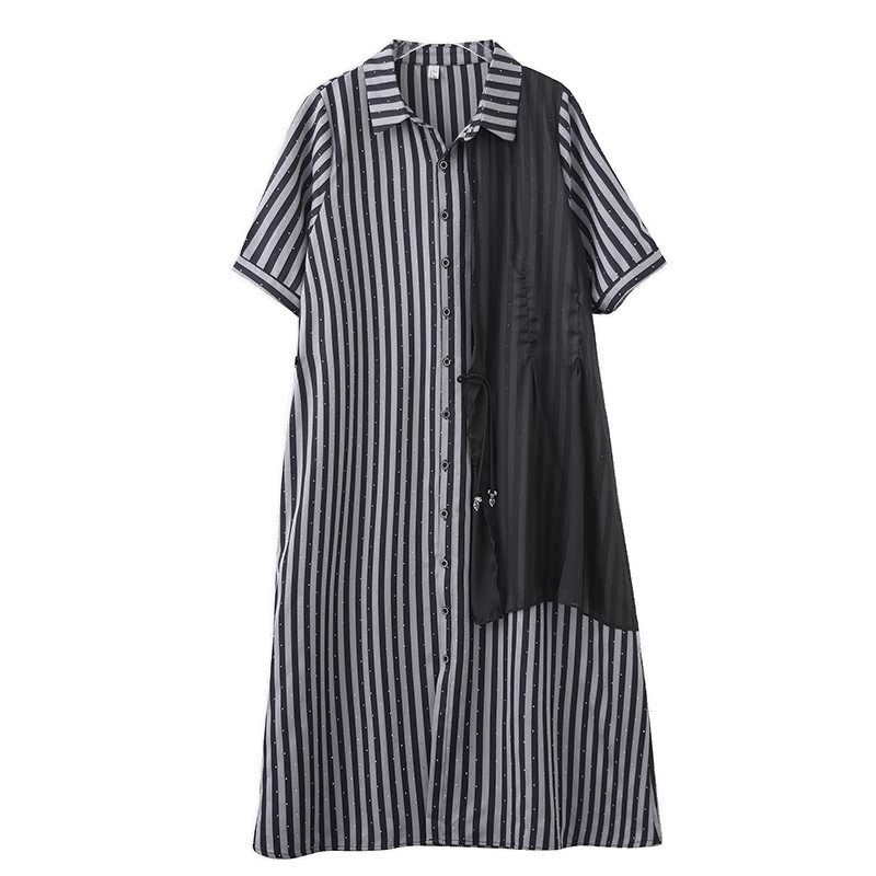 Loose Striped Beaded Tie Dress