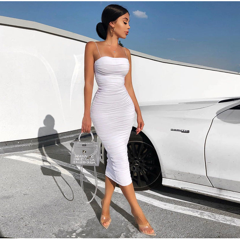 Fashion Pleated Long Sheath Dresses for Women