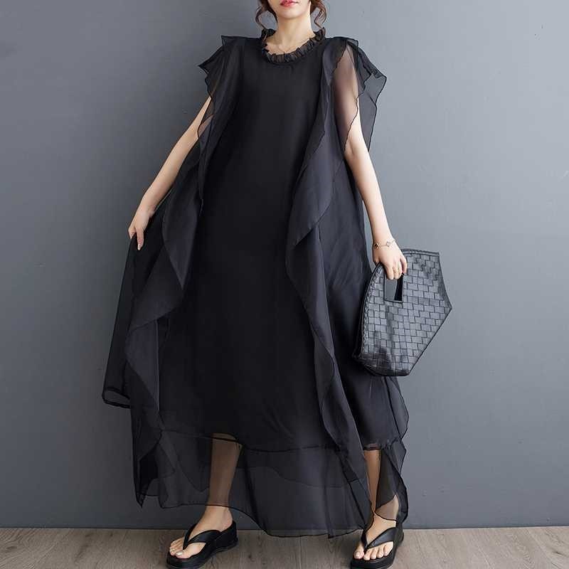 Loose Sleeveless Double Layer Lace Trim Dress