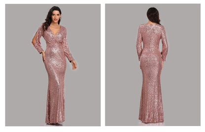 Sexy V Neck Sequined Mermaid Evening Dresses