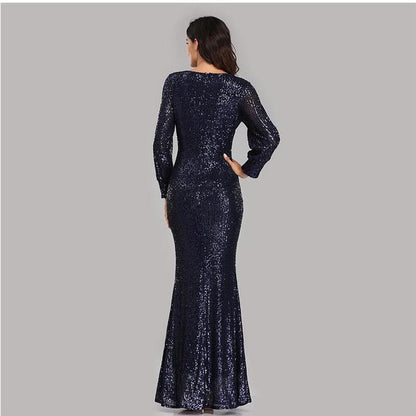 Sexy V Neck Sequined Mermaid Evening Dresses