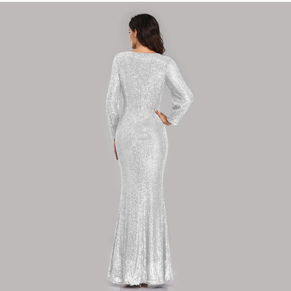 Sexy V Neck Sequined Mermaid Evening Dresses