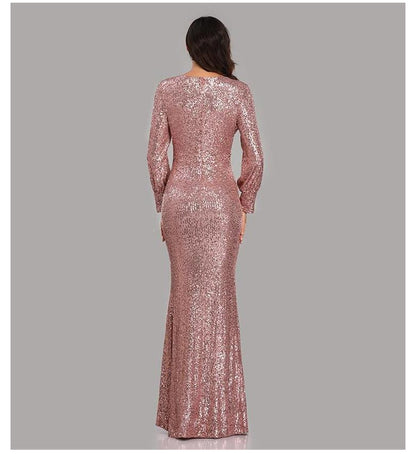 Sexy V Neck Sequined Mermaid Evening Dresses