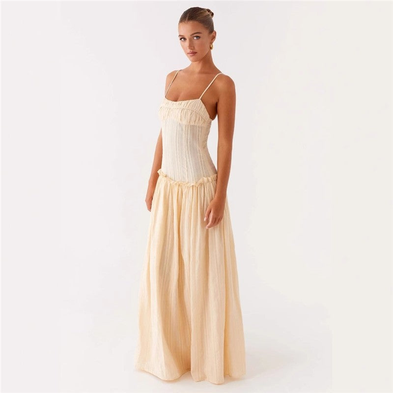 Ruffle Hem Long Strapless Dress