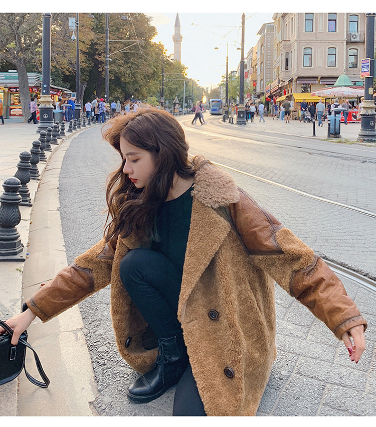 Fashion Leather with Fur Winter Women Jacket Coats