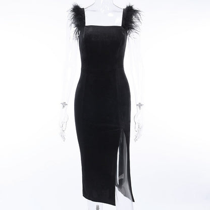 Sexy Feather Midi Length Sheath Dresses