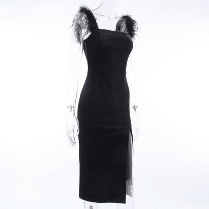 Sexy Feather Midi Length Sheath Dresses