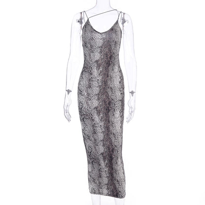 Sexy Simple Style Sleeveless V Neck Leopard Dresses