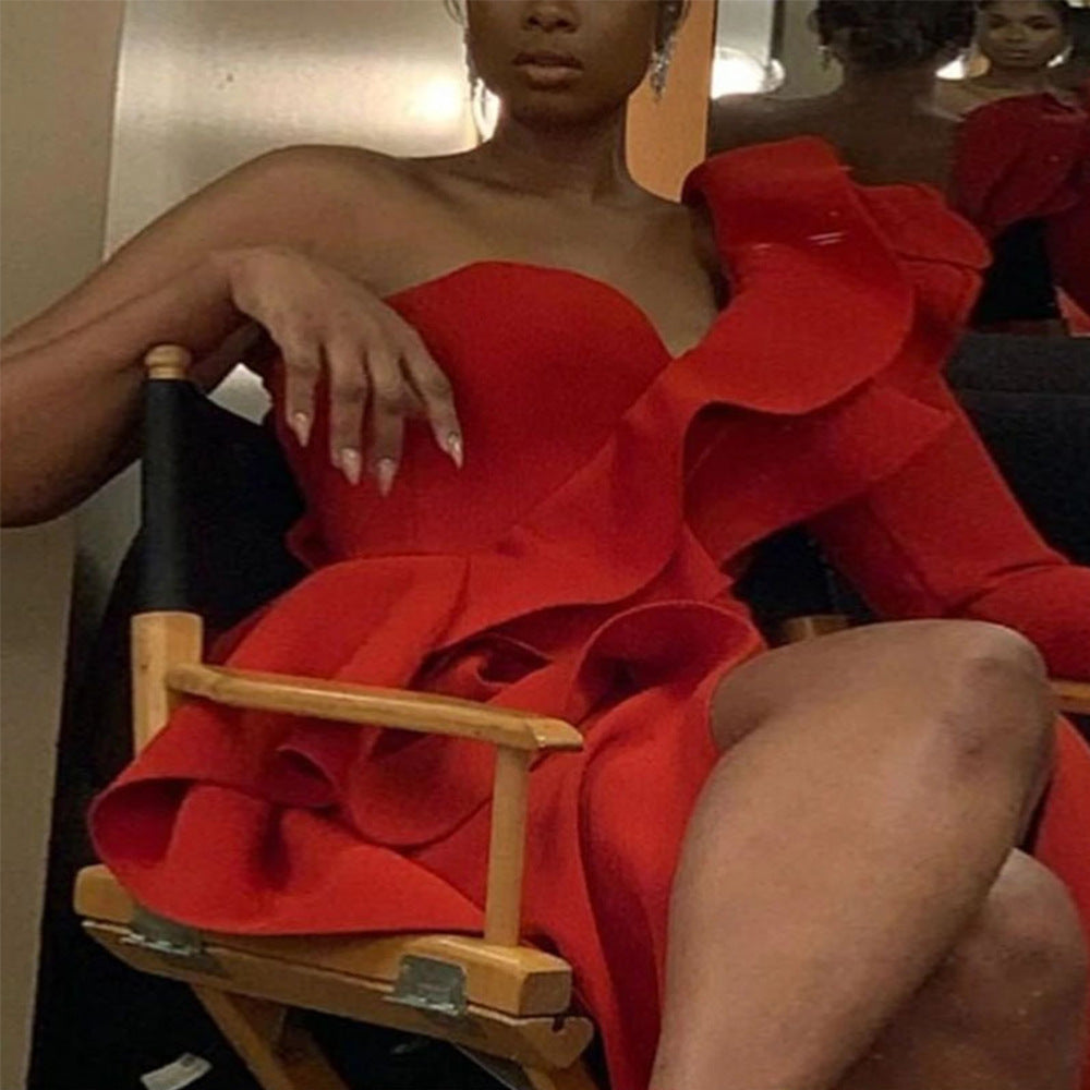 Sexy One Shoulder Ruffled Irregular Party Dresses