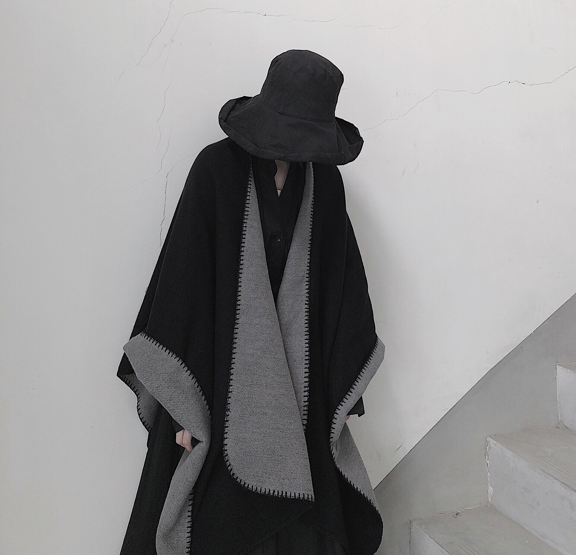 3 in 1 Faux Cashmere Black Warm Cloak Scarves